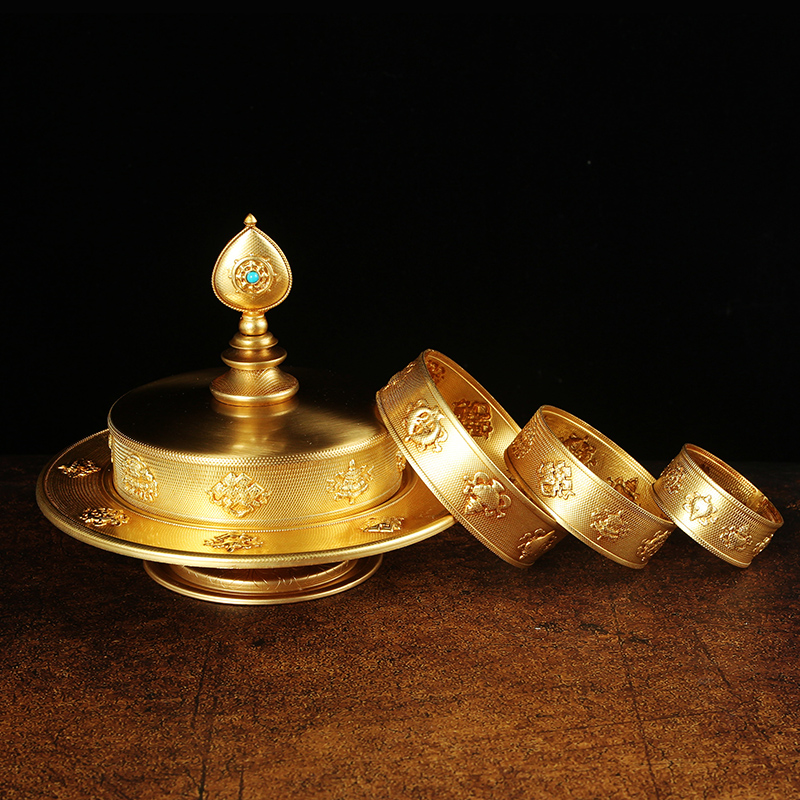 供修铜学院曼扎八吉祥黄铜托盘家用摆件曼扎全套曼达盘家居民族风