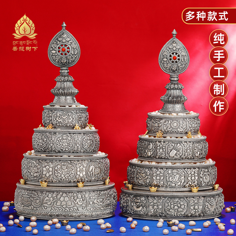 曼扎盘S990纯银手工八吉祥曼茶罗做旧复古款供修37堆银曼扎大小号