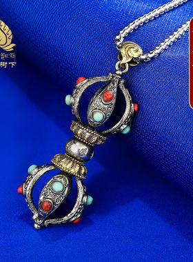 五股金刚杵项链民族风时尚饰品项坠六字真言转珠吊坠男女款