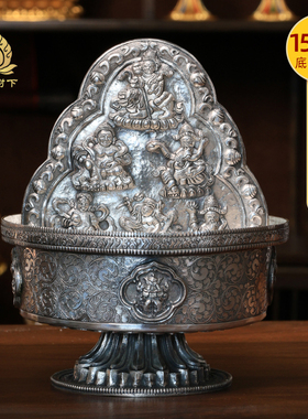 S990纯银手工水财神供五路财神摆件供杯供水碗水供五方财神15.5cm