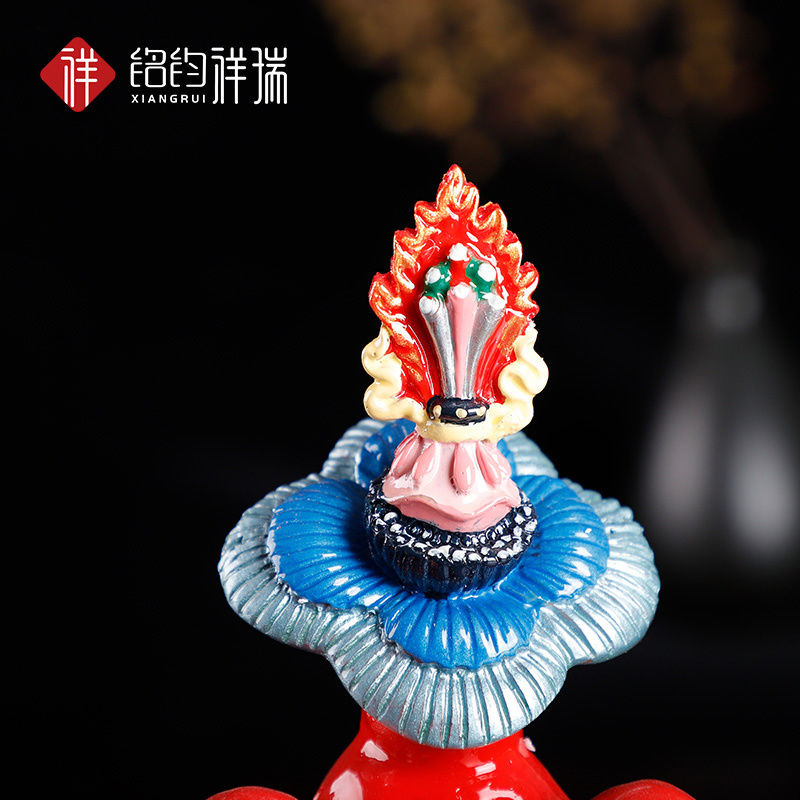 17cm彩绘食子朵玛摩尼宝藏式民族风 八供浮雕彩绘酥油花家居摆件