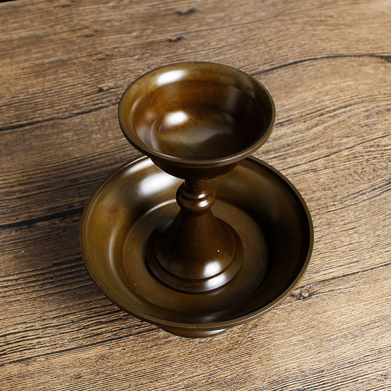 黄铜古色护法杯供杯圣水杯光面护法盘大中小藏传藏式 佛堂