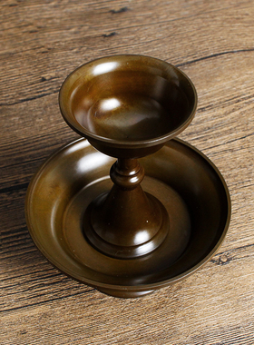 黄铜古色护法杯供杯圣水杯光面护法盘大中小藏传藏式 佛堂