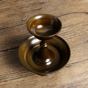 黄铜古色护法杯供杯圣水杯光面护法盘大中小藏传藏式 佛堂