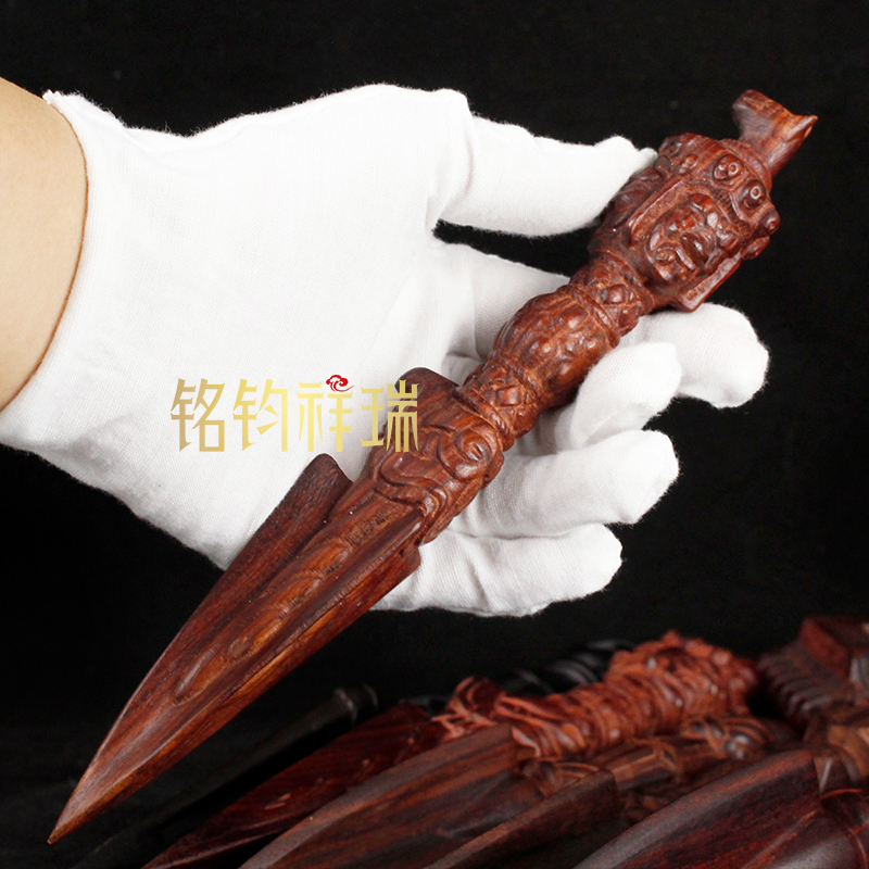 红檀木金刚橛复古黑檀木质马头金刚杵藏传法器杵民族风手工底座