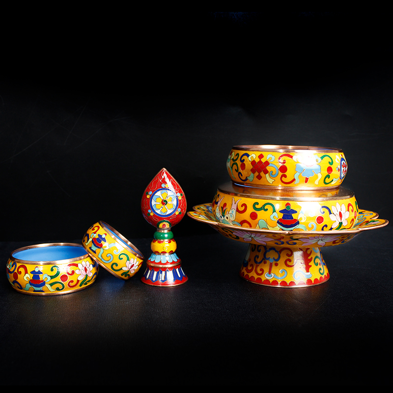 景泰蓝磨光铜曼扎盘藏传修曼扎曼达盘曼茶罗带托盘家用摆件