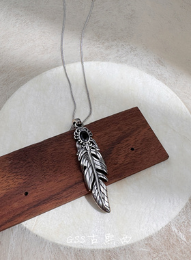 古熙西外饰｜潮牌原单质感出众羽毛复古做旧925银黑玛瑙重工项链