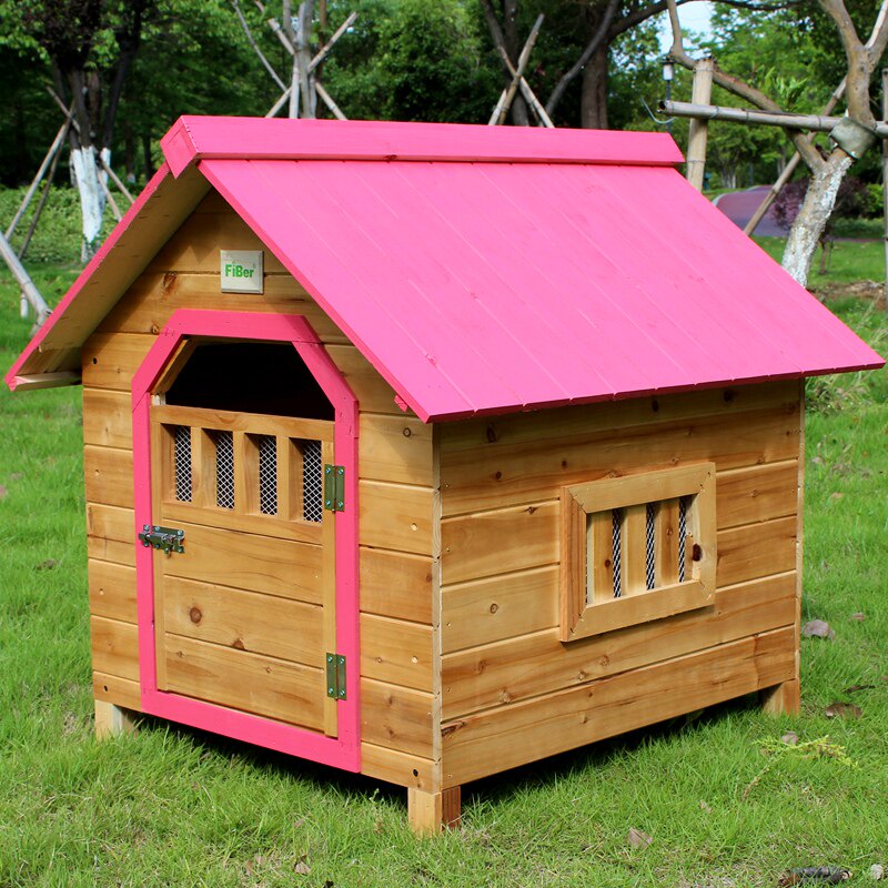 FIBER范博包邮粉色顶室外防雨实木狗屋猫窝宠物屋泰迪窝狗窝猫屋