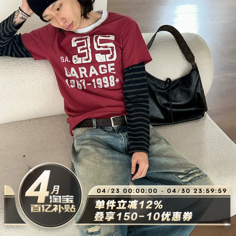 SADSOUP LONG SLEEVE 去车库 NERD风格 橡皮红 条纹假两件长袖