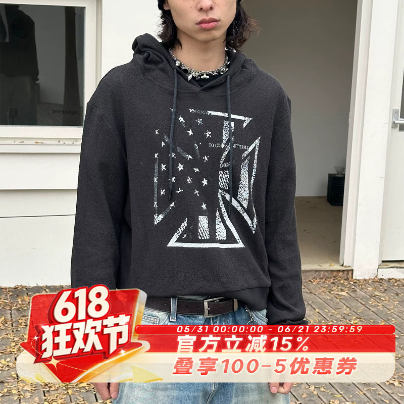 SADSOUP EAGLE HOODIE 十字旗 肌理感面料 微修版型 长袖卫衣帽衫