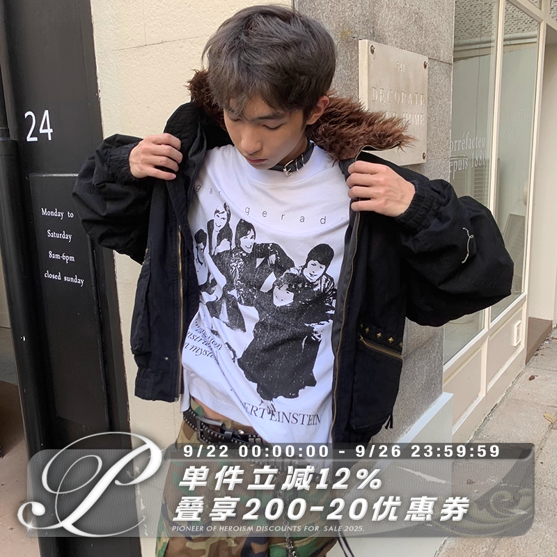 POH车库摇滚乐评杂志印花长袖T恤
