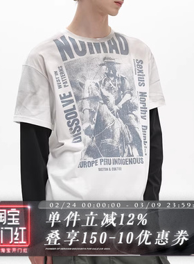 POH SHEPHERD SLEEVE 骑牧主题印花 喷染做旧卷边 190g假两件长袖