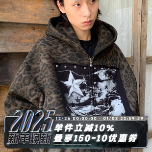LEOPARD 棕色豹纹 HOODIE 朋克手工贴布 410G加绒卫衣 碎鹰旗 POH