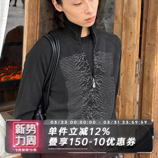 针织感拉链开衫 SADSOUP 喷染做旧 脉冲条纹 外套 微弹坑条