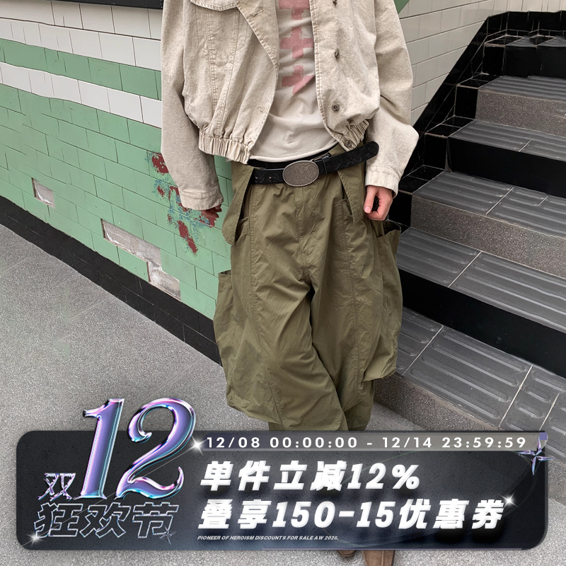 POH廓形口袋工装马术元素大筒裤