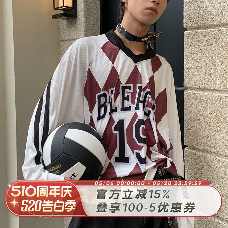 SADSOUP 美式菱格足球服摇滚起点blokecore长袖速干复古风球服