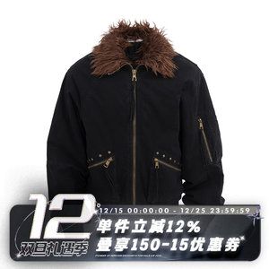 POH 24AW 铃鹿若目铆钉洗水做旧bomber翻领短款夹克外套棉服