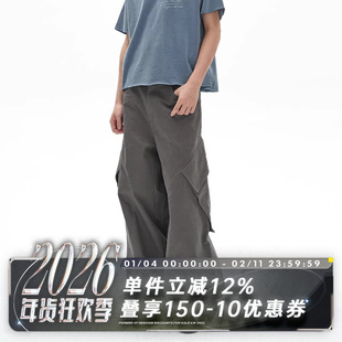 POH GREY CARGO 洗水褪色 斜切口袋 弯刀裤型 伞兵裤 工装休闲裤