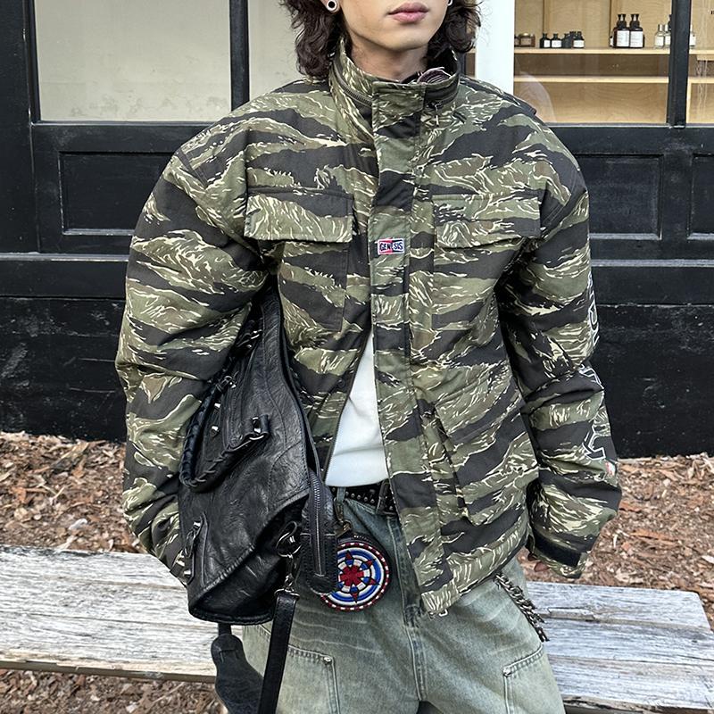 POH四袋虎纹迷彩立领廓形棉服
