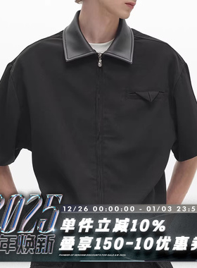 POH SUIT SHIRT 拼接皮领 箱型版型 英式正装口袋 西装短袖衬衫