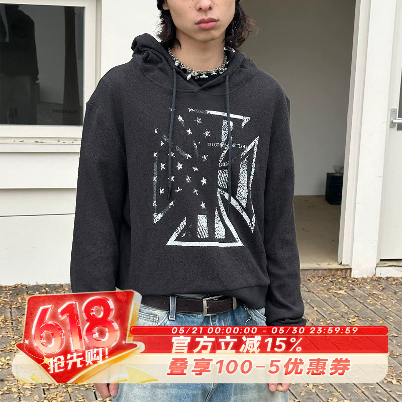 SADSOUP EAGLE HOODIE 十字旗 肌理感面料 微修版型 长袖卫衣帽衫