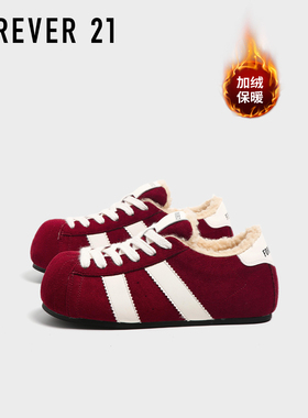 F21红色加绒德训鞋女2025新款冬季内增高保暖时尚百搭大头泡芙鞋