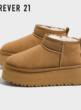 F21牛皮雪地靴女2025新款冬季超厚底加绒保暖巨好看真皮东北棉鞋