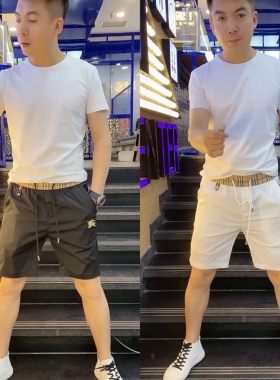 2111夏季潮流男士短裤简约百搭黑色弹力面膜裤运动网红同款沙滩裤