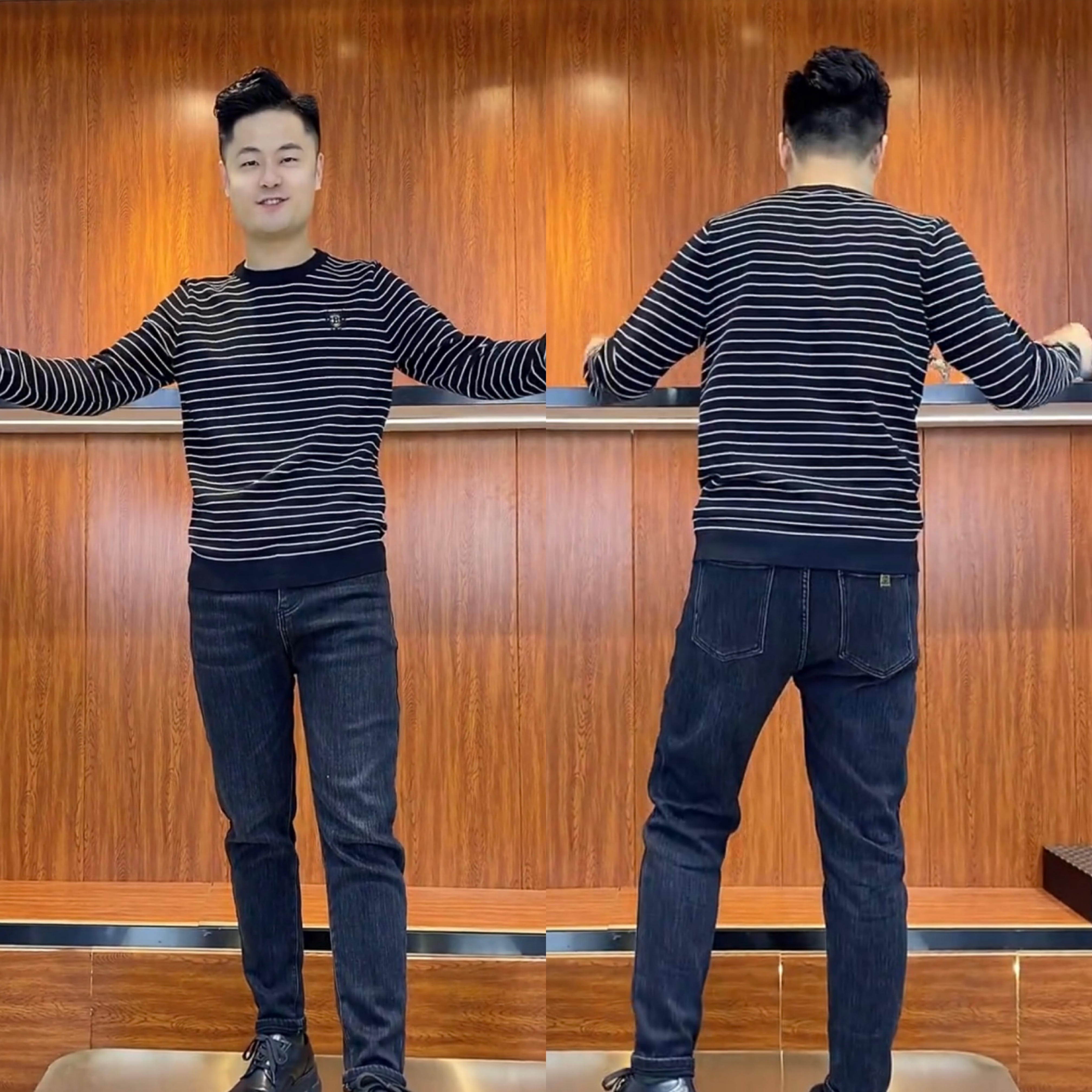 8887秋冬新款条纹圆领显瘦潮毛衣