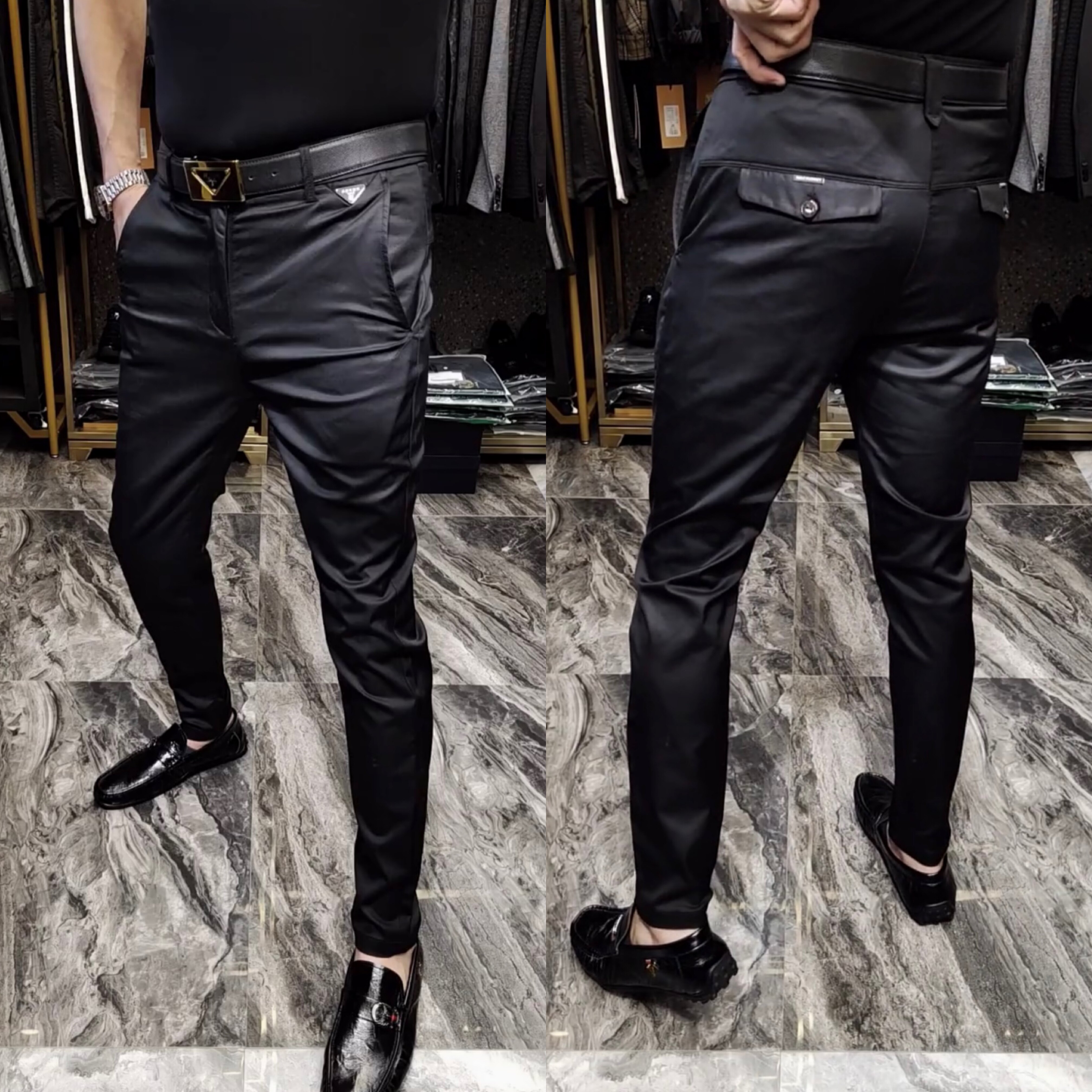 7829早秋新款百搭直筒裤修身西裤黑色商务休闲长裤子男弹力裤秋季