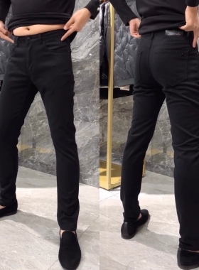 66116秋冬男士直筒黑色男裤弹力修身显瘦欧货商务休闲牛仔裤男潮