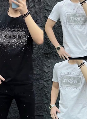 68006夏季新款男士欧货韩版短袖T恤潮流圆领修身潮牌时尚百搭半袖