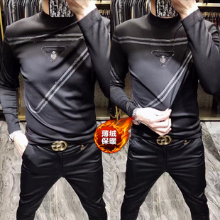 男生上衣長(zhǎng)袖 3980秋冬男士 高領(lǐng)衫 加絨小衫 商務(wù)休閑T恤歐貨修身 男