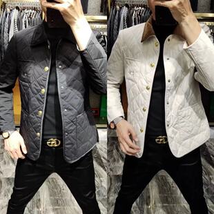 棉外套上衣棉袄子 男士 秋冬男式 轻薄棉服商务休闲翻领轧棉中年男装