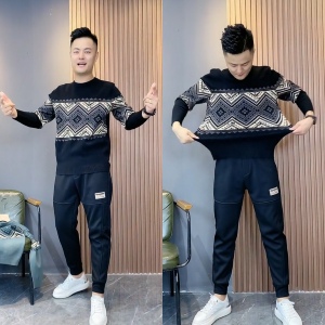 6702秋冬男士拼色毛衣修身弹力长袖针织衫冬季时尚打底羊毛衫男潮