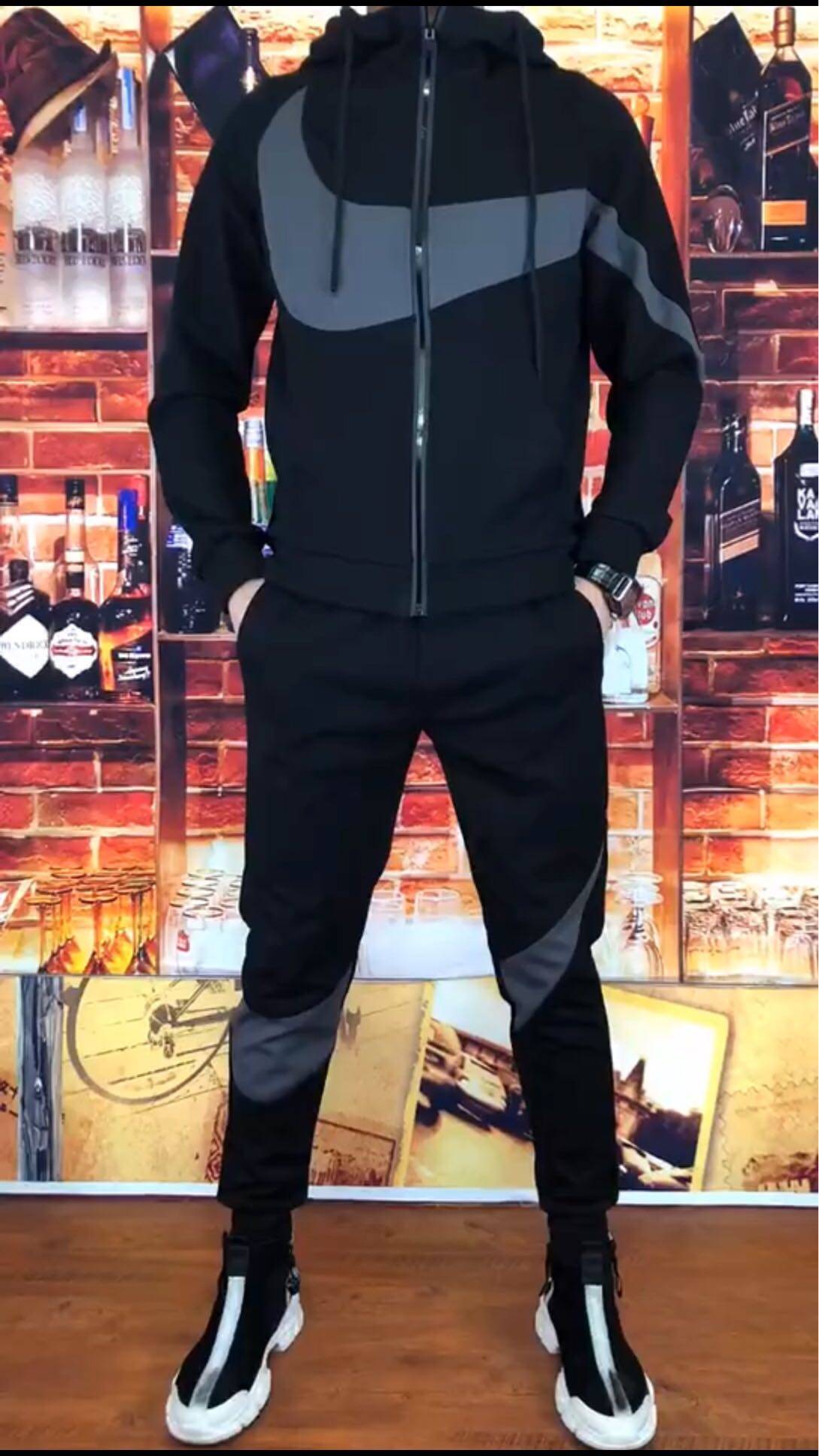 快手潮男对号勾子抖音运动套装