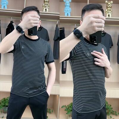 欧货短袖商务绅士青年条纹T恤