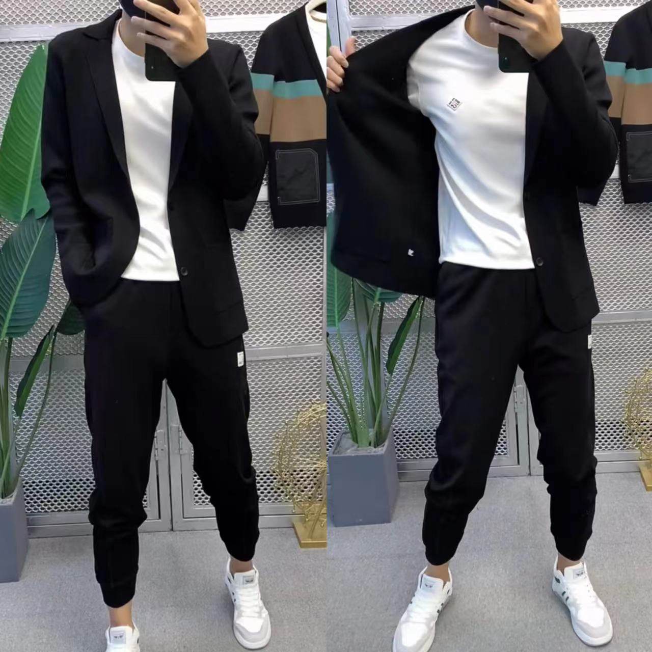 888秋冬男士黑色针织西服外套上衣百搭休闲商务毛衣男装翻领外穿