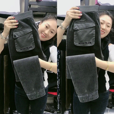 网红面包裤子新款小脚裤条绒裤