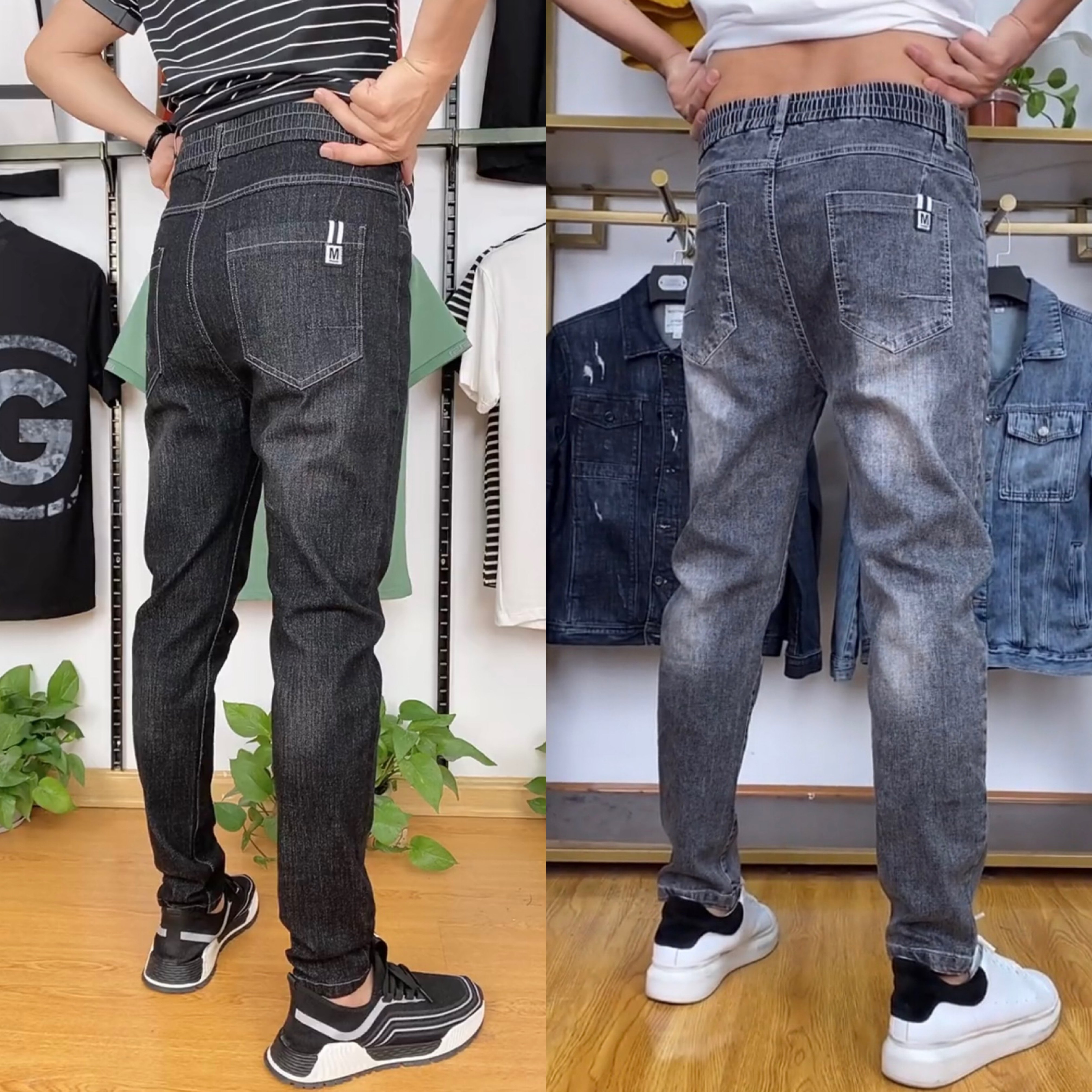 9117春季男士长裤灰色黑色高腰直筒弹力休闲牛仔裤男男裤长裤百搭