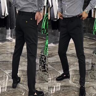 6143春秋男士新款厚款西裤黑色男款长裤弹力无痕欧货商务休闲裤男