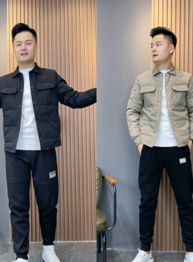 9901秋冬男士翻领轻薄衬衫羽绒服男修身冬季保暖外穿多口袋夹克潮