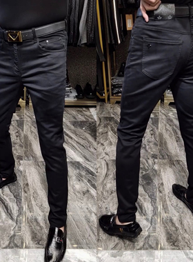 66116男士黑色欧货直筒牛仔裤男弹力修身长裤百搭商务休闲男裤潮