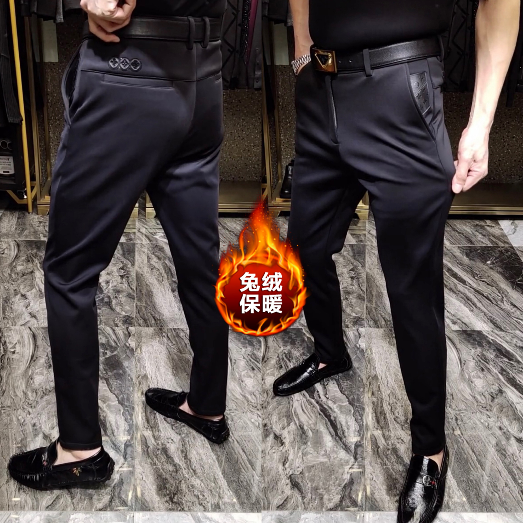 冬季加绒黑色长裤直筒裤商务休闲