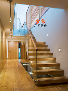 南京复式楼梯室内家用钢化玻璃扶手楼梯实木楼梯定制别墅楼梯护栏