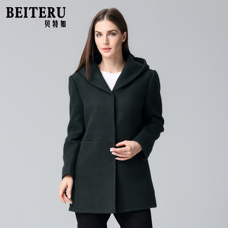 贝特如新款冬装连帽时尚毛呢外套