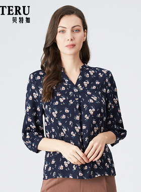 贝特如上衣T恤夏季新款中年优雅妈妈装碎花上衣宽松时尚小衫EL