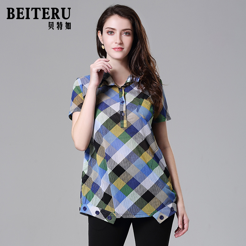 Bette middle age Women's wear Socket leisure time new pattern mom Summer wear Short sleeved Irregular lattice T-shirt YSin the Women's clothing/Boutique , Middle-aged women  category - from Buy2taobao.com to provide professional Taobao agent buy service