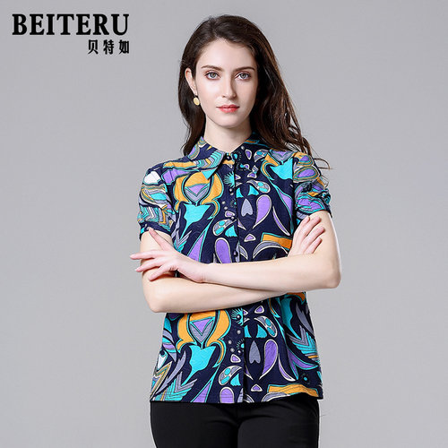 贝特如夏季新款印花妈妈装衬衫