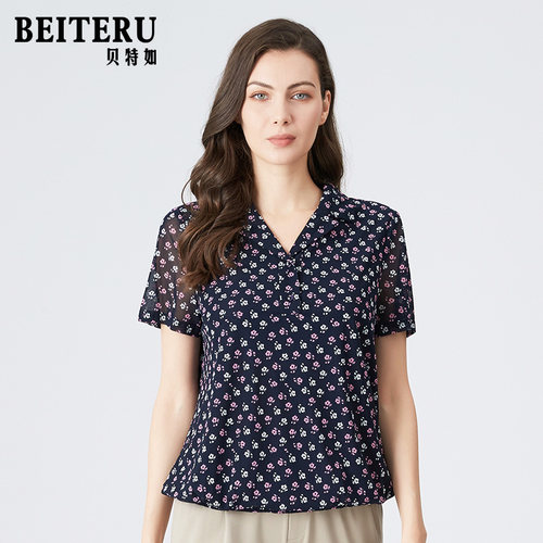 贝特如夏季碎花宽松显瘦短袖t恤